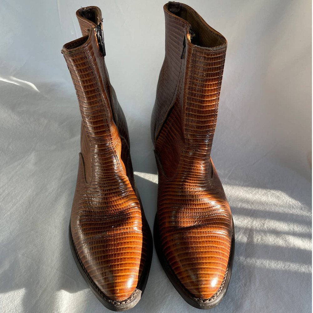 SOLD Vintage 1970s Men's Leather Cowboy Western Midi Boot Sz 9.5 - Picture 7 of 14